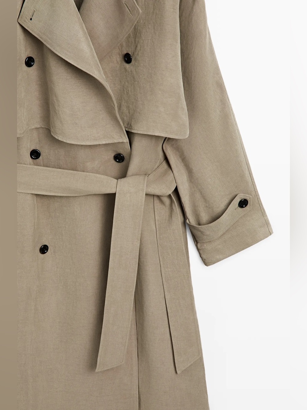 Massimo Dutti Linen Blend Trench Coat Notched Lapel Collar w Belt Detail Large - Picture 7 of 15